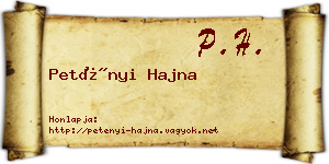 Petényi Hajna névjegykártya